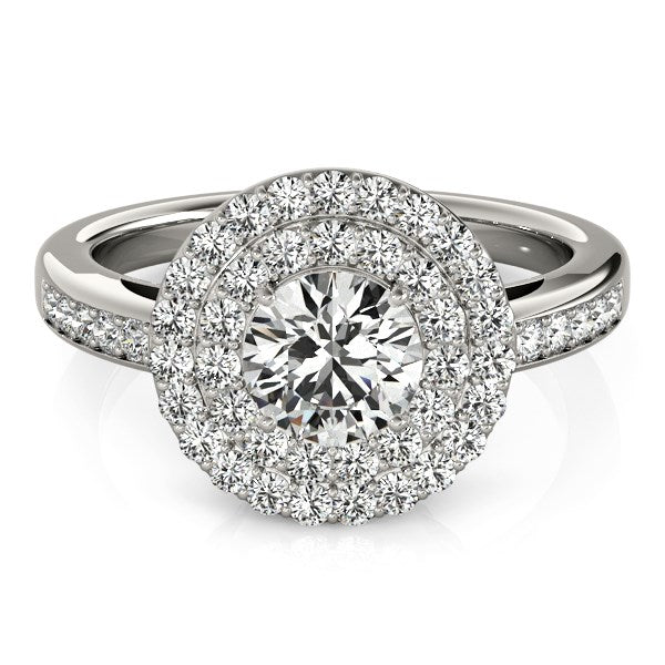 14k White Gold Round with Two-Row Halo Diamond Engagement Ring (1 1/2 cttw) - Alexandria Jewelry & Company Beverly Hills