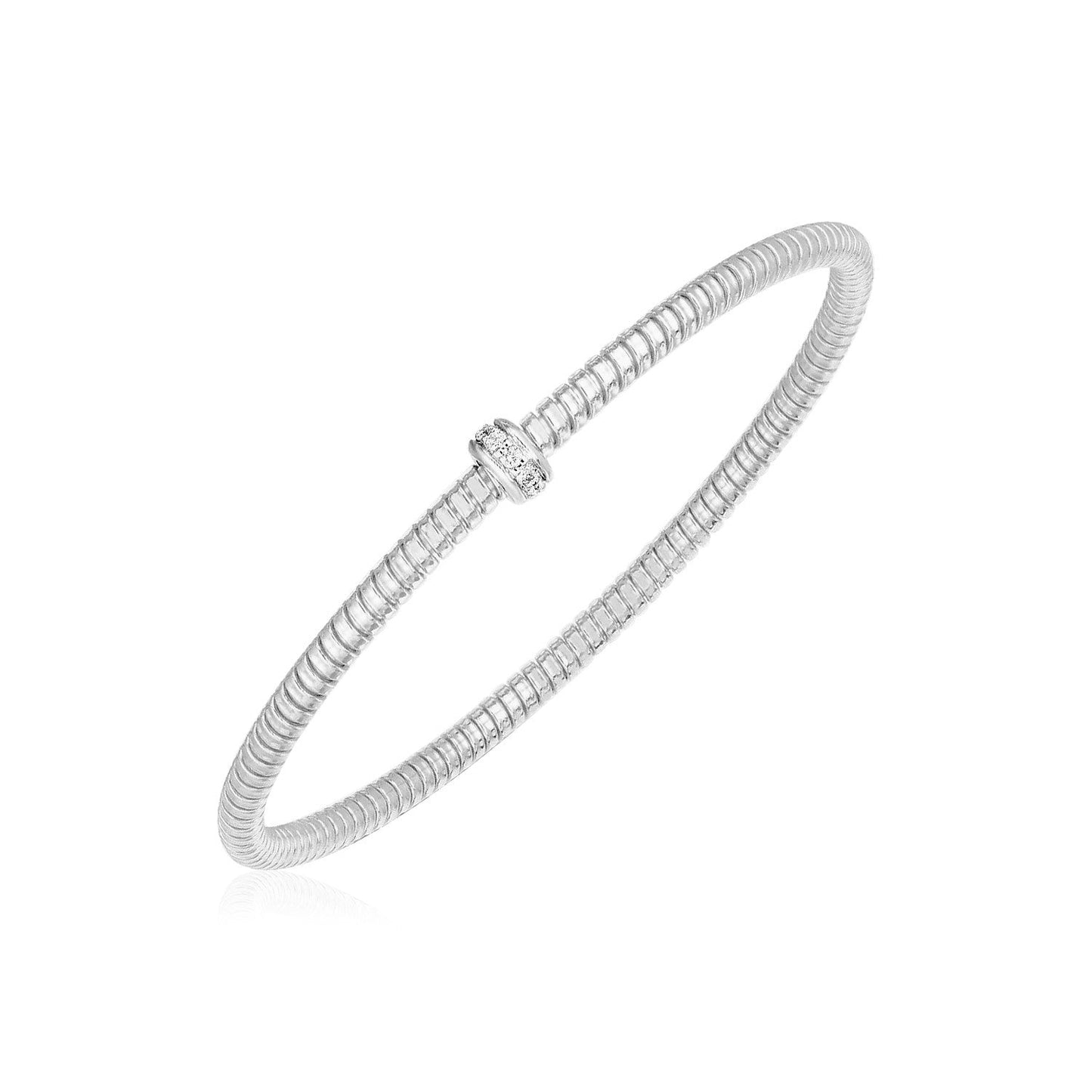 14k White Gold Stretch Bangle with Diamonds - Alexandria Jewelry & Company Beverly Hills