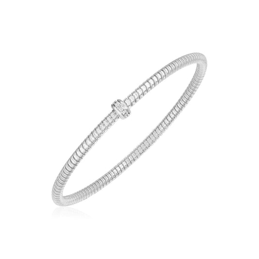 14k White Gold Stretch Bangle with Diamonds - Alexandria Jewelry & Company Beverly Hills