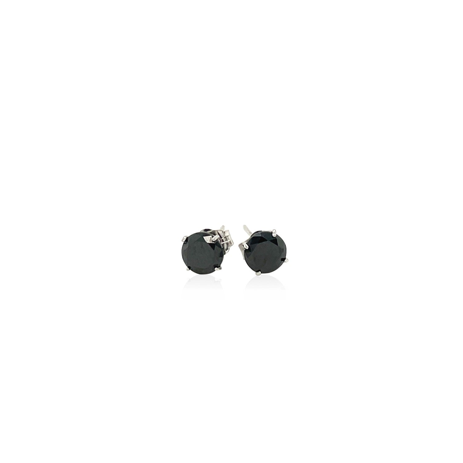 14k White Gold Stud Earrings with Black 5mm Faceted Cubic Zirconia - Alexandria Jewelry & Company Beverly Hills