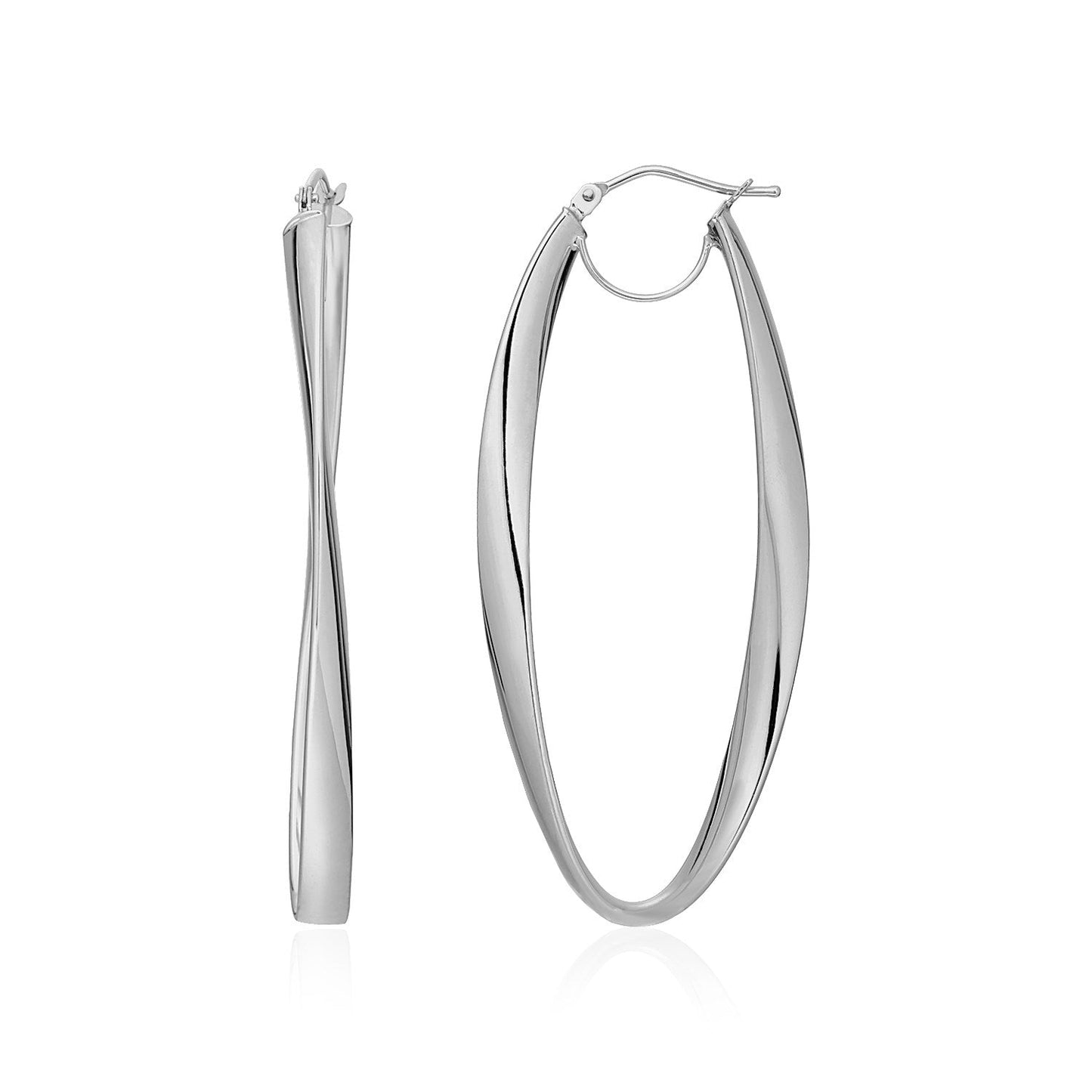 14k White Gold Twist Motif Oval Shape Hoop Earrings - Alexandria Jewelry & Company Beverly Hills