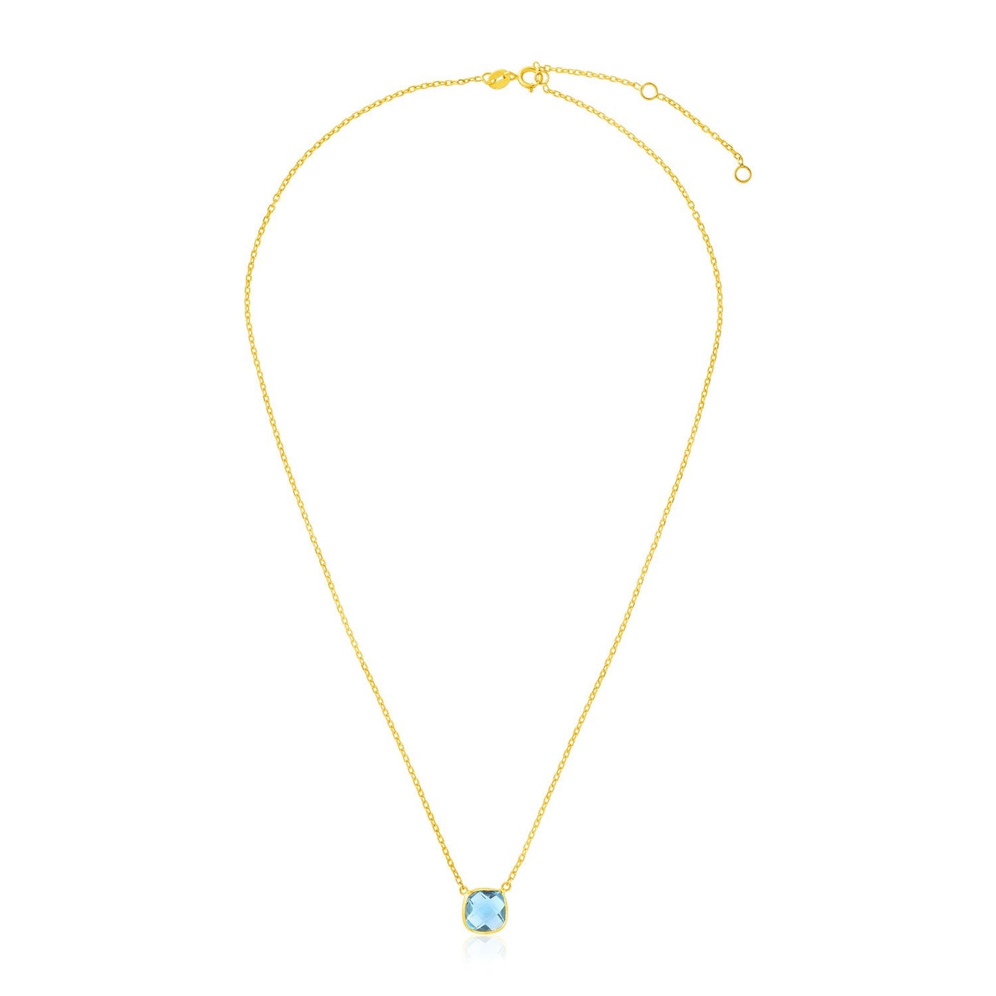 14k Yellow Gold 17 inch Necklace with Cushion Blue Topaz - Alexandria Jewelry & Company Beverly Hills