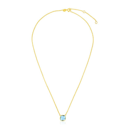 14k Yellow Gold 17 inch Necklace with Cushion Blue Topaz - Alexandria Jewelry & Company Beverly Hills