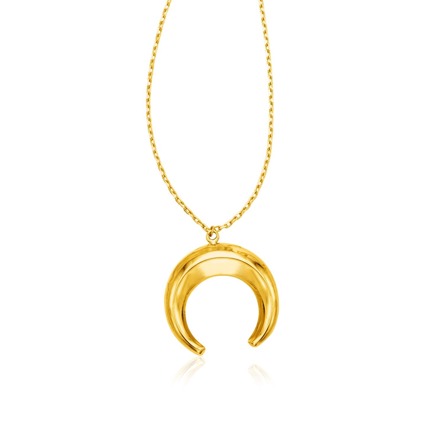 14k Yellow Gold 17 inch Necklace with Domed Moon Motif Pendant - Alexandria Jewelry & Company Beverly Hills