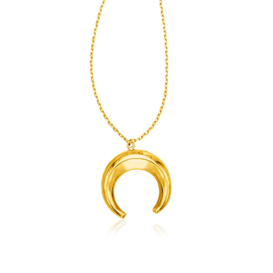 14k Yellow Gold 17 inch Necklace with Domed Moon Motif Pendant - Alexandria Jewelry & Company Beverly Hills