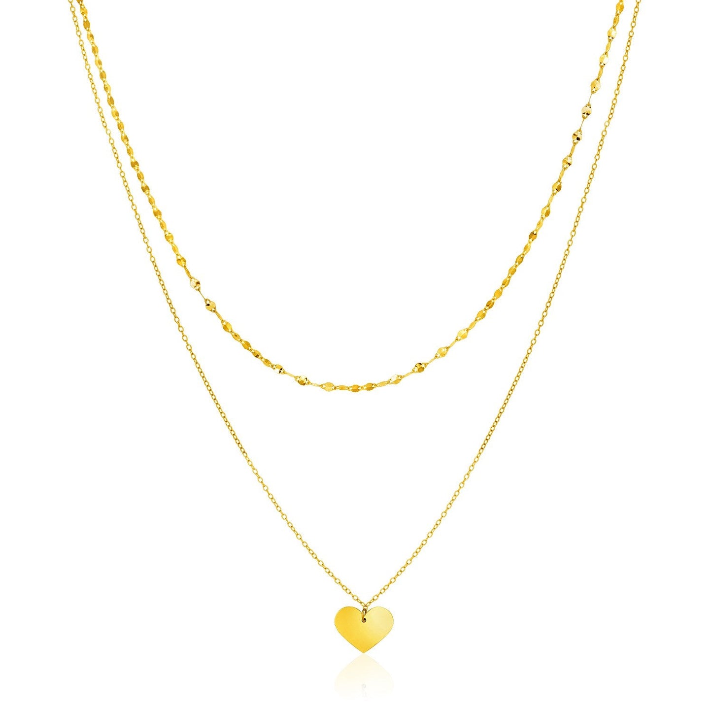 14k Yellow Gold 18 inch Two Strand Necklace with Heart Pendant - Alexandria Jewelry & Company Beverly Hills