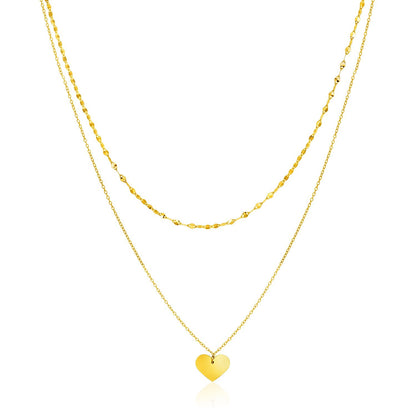 14k Yellow Gold 18 inch Two Strand Necklace with Heart Pendant - Alexandria Jewelry & Company Beverly Hills