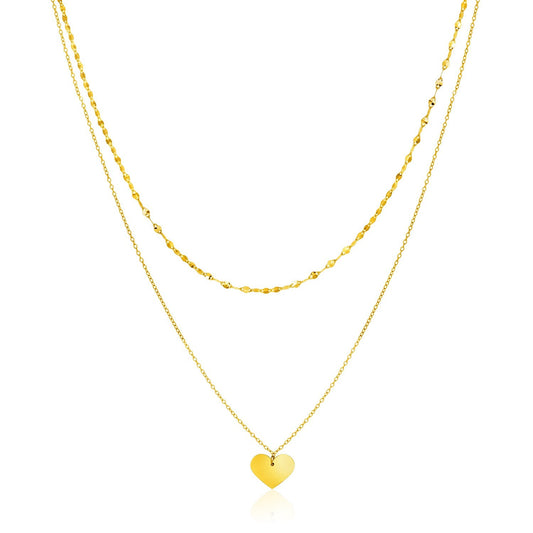 14k Yellow Gold 18 inch Two Strand Necklace with Heart Pendant - Alexandria Jewelry & Company Beverly Hills