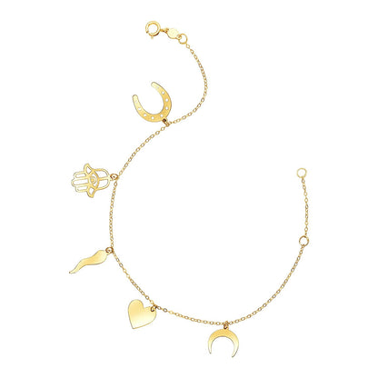 14k Yellow Gold 7 inch Bracelet with Polished Charms - Alexandria Jewelry & Company Beverly Hills