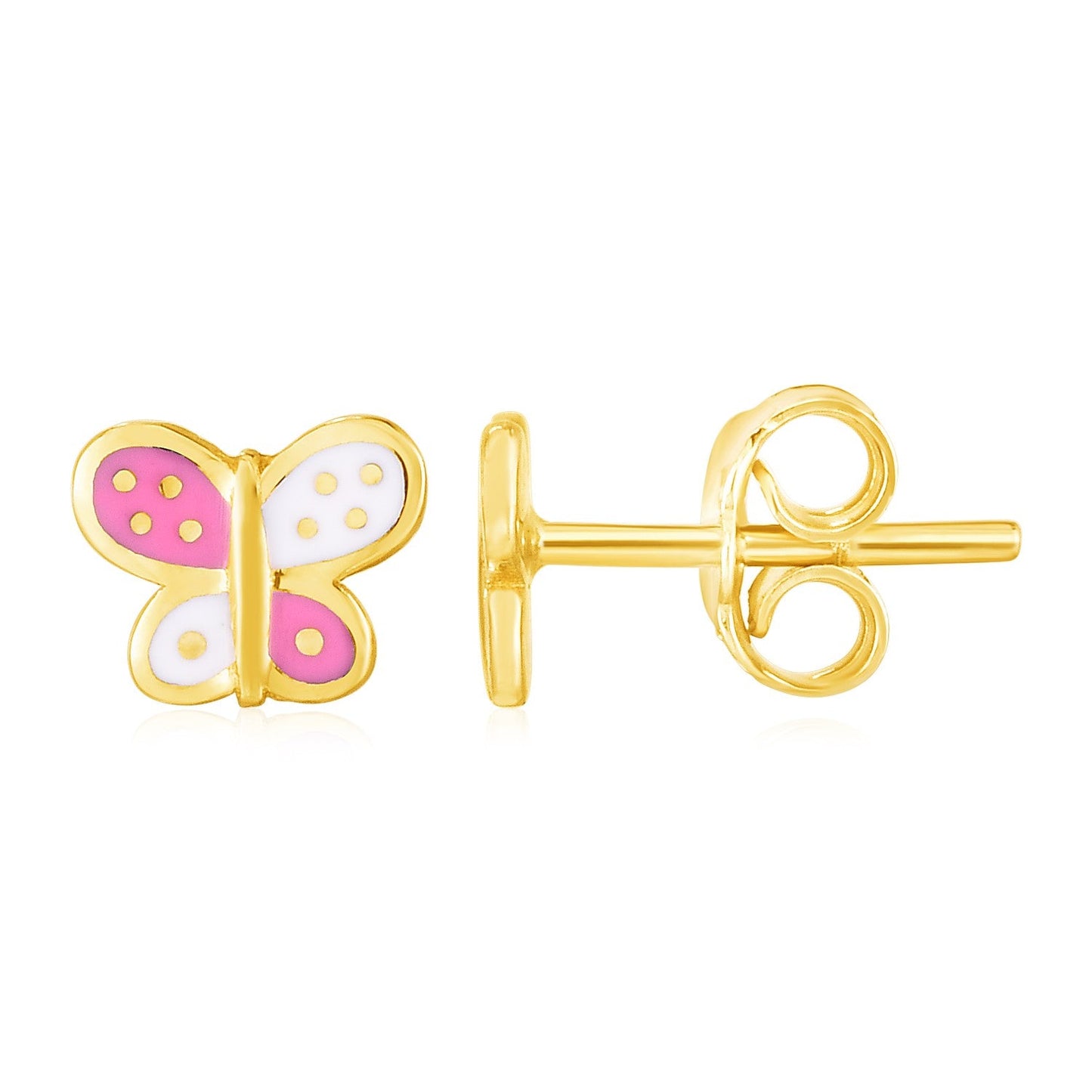 14k Yellow Gold and Enamel Pink and White Butterfly Stud Earrings - Alexandria Jewelry & Company Beverly Hills