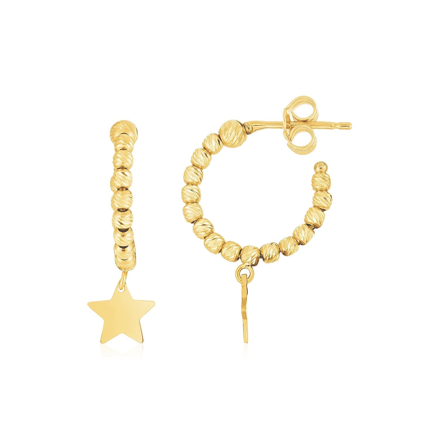 14K Yellow Gold Drop Star Charm Beaded Hoop Earrings - Alexandria Jewelry & Company Beverly Hills