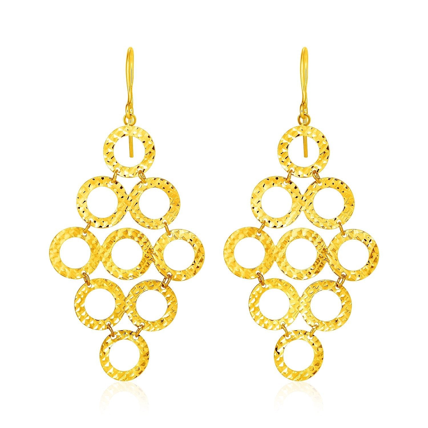 14k Yellow Gold Earrings with Textured Open Circle Motifs - Alexandria Jewelry & Company Beverly Hills