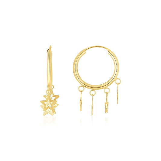 14K Yellow Gold Endless Star Charm Huggie Hoop Earrings - Alexandria Jewelry & Company Beverly Hills