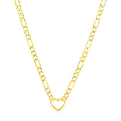 14k Yellow Gold Figaro Chain Necklace with Heart - Alexandria Jewelry & Company Beverly Hills