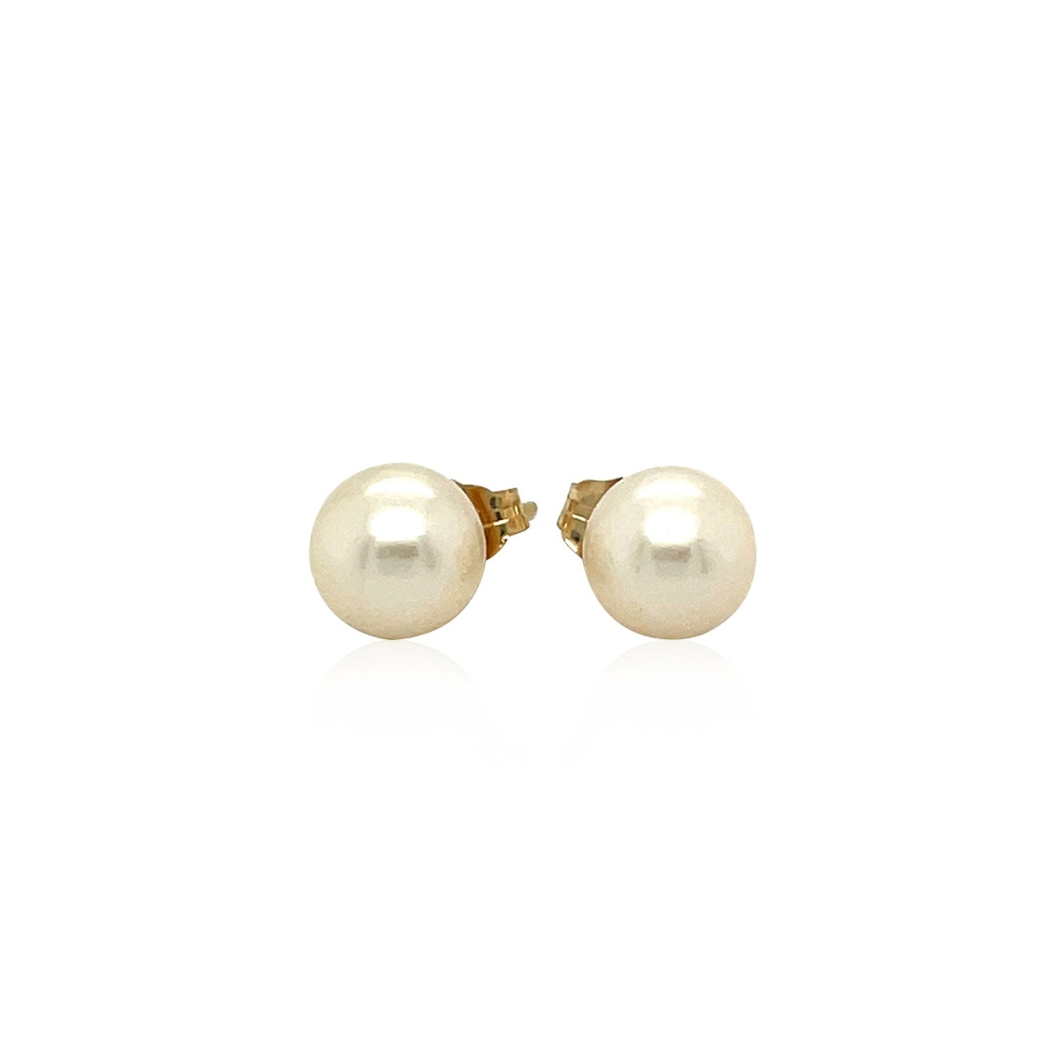 14k Yellow Gold Freshwater Cultured White Pearl Stud Earrings (7.0 mm) - Alexandria Jewelry & Company Beverly Hills