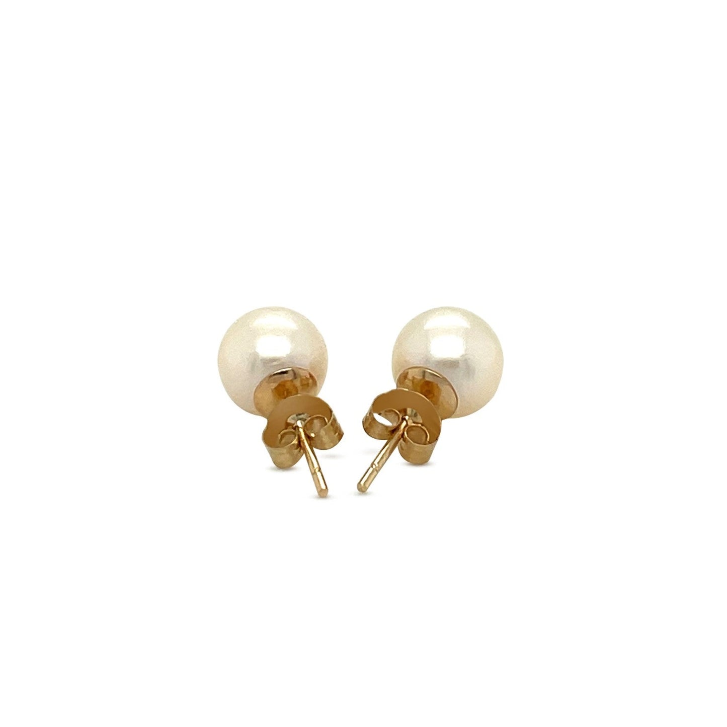 14k Yellow Gold Freshwater Cultured White Pearl Stud Earrings (7.0 mm) - Alexandria Jewelry & Company Beverly Hills