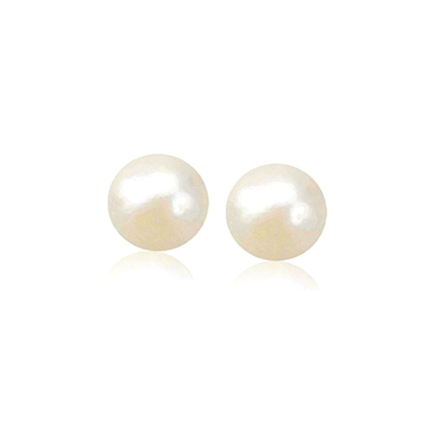 14k Yellow Gold Freshwater Cultured White Pearl Stud Earrings (7.0 mm) - Alexandria Jewelry & Company Beverly Hills