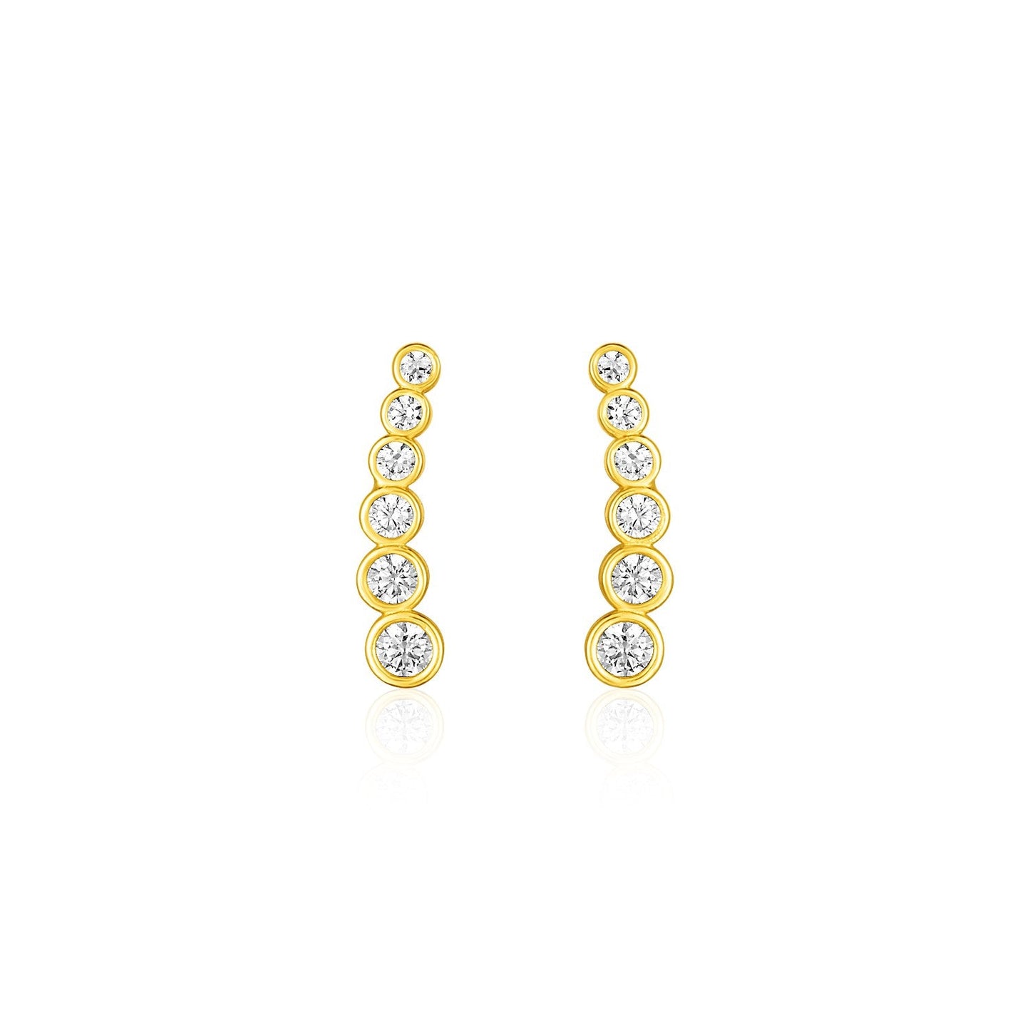 14k Yellow Gold Graduated Circles Climber Post Earrings with Cubic Zirconias - Alexandria Jewelry & Company Beverly Hills