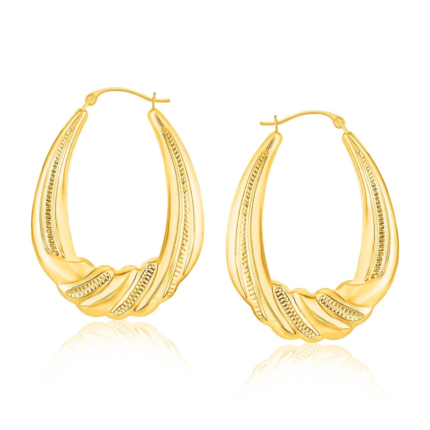 14k Yellow Gold Graduated Textured Oval Hoop Earrings - Alexandria Jewelry & Company Beverly Hills