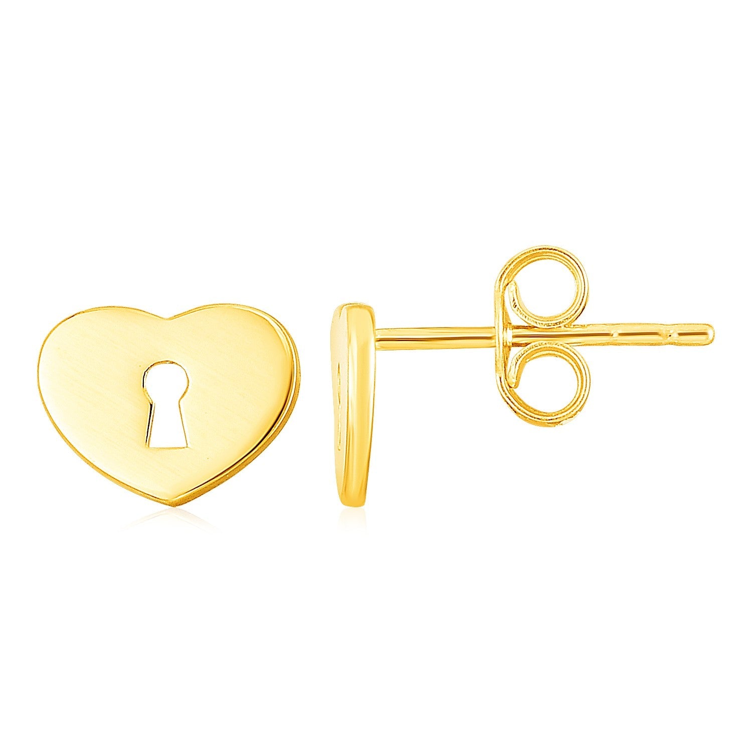 14k Yellow Gold Heart Padlock Stud Earrings - Alexandria Jewelry & Company Beverly Hills