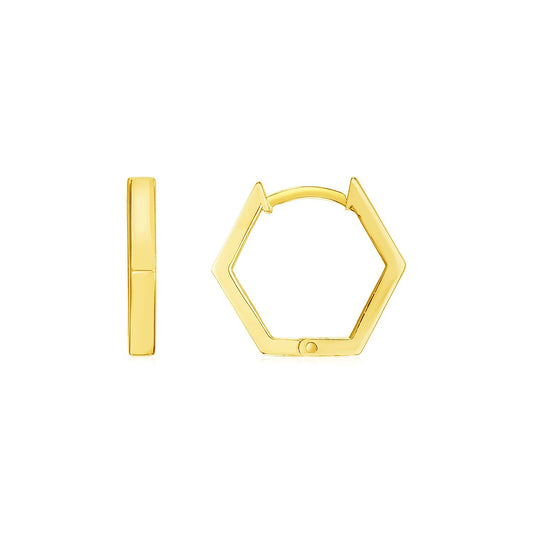 14k Yellow Gold Hexagon Huggie Hoops Earrings - Alexandria Jewelry & Company Beverly Hills