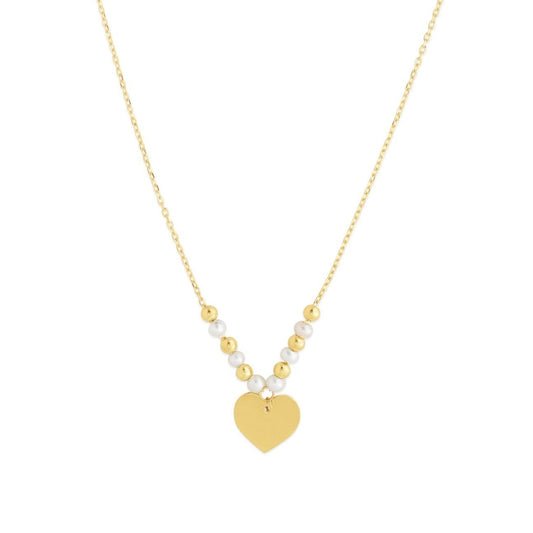 14k Yellow Gold High Polish Beaded Pearl Heart Drop Pallina Necklace - Alexandria Jewelry & Company Beverly Hills