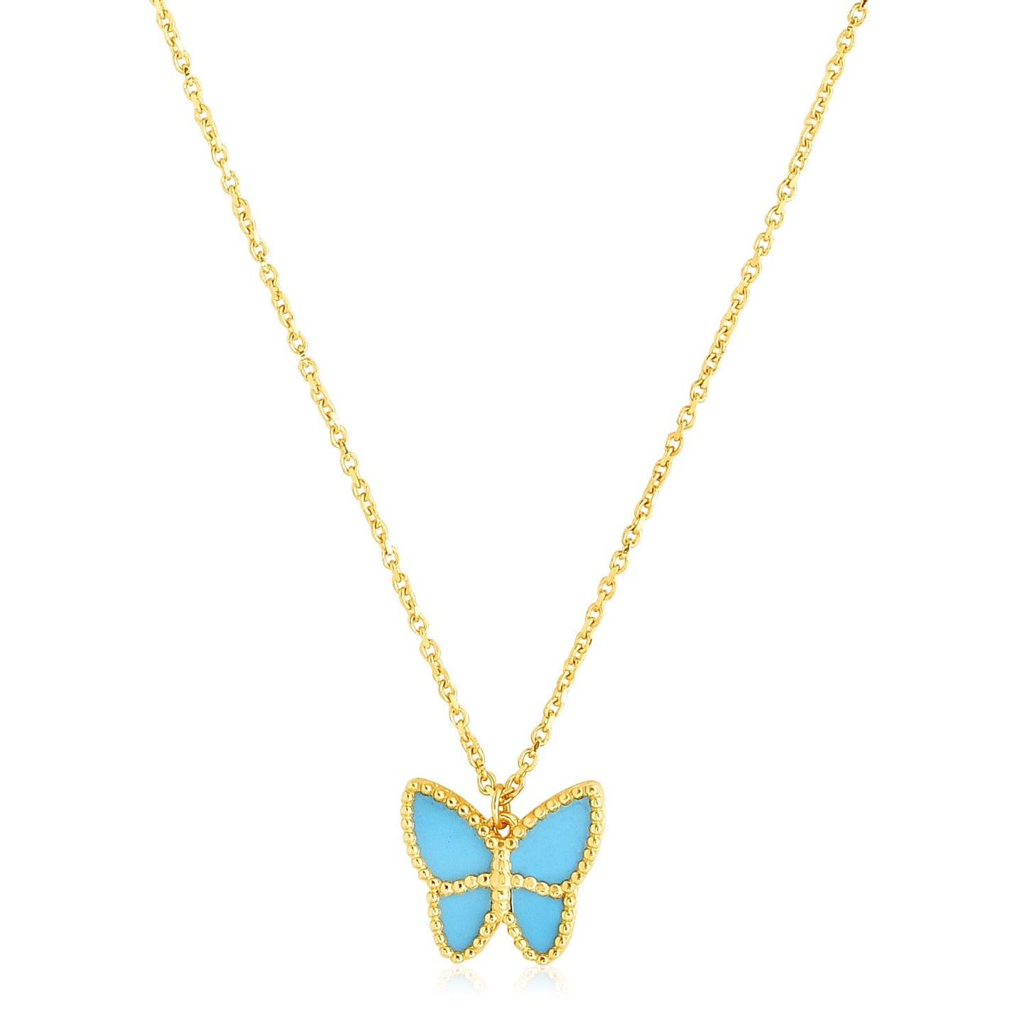 14k Yellow Gold High Polish Butterfly Turquoise Paste Necklace - Alexandria Jewelry & Company Beverly Hills