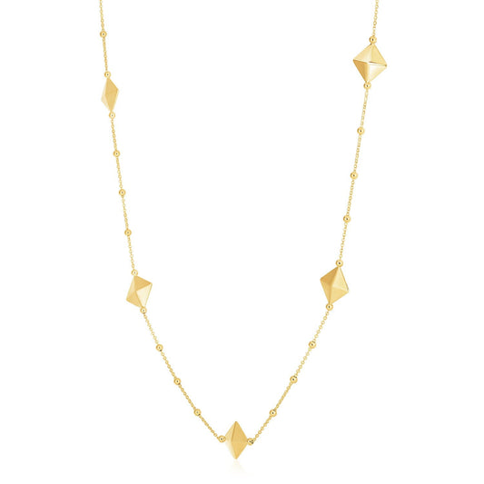 14k Yellow Gold High Polish Pyramid Station Necklace - Alexandria Jewelry & Company Beverly Hills