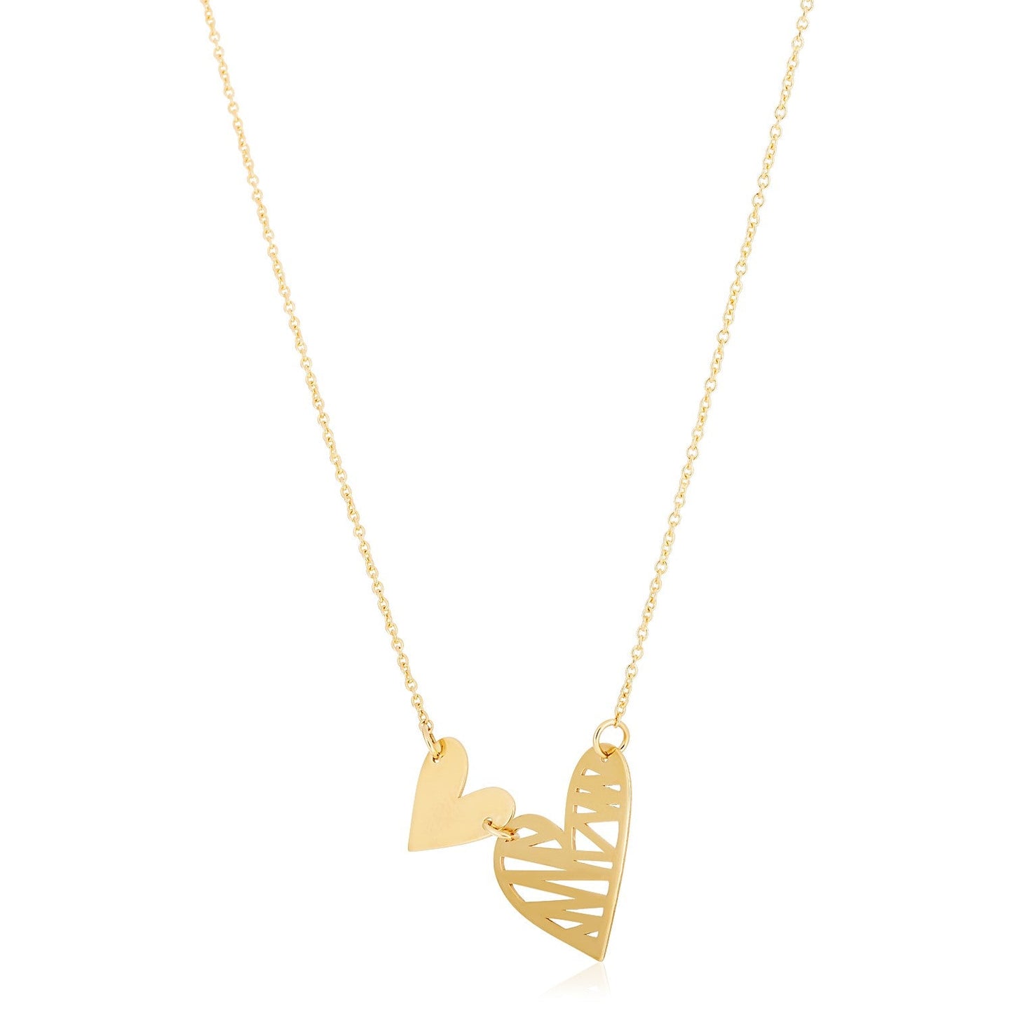 14k Yellow Gold High Polish Solid & Scribble Hearts Necklace - Alexandria Jewelry & Company Beverly Hills