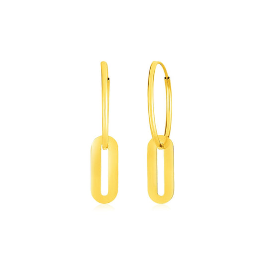 14k Yellow Gold Huggie Style Hoop Earrings with Paperclip Link Drops - Alexandria Jewelry & Company Beverly Hills