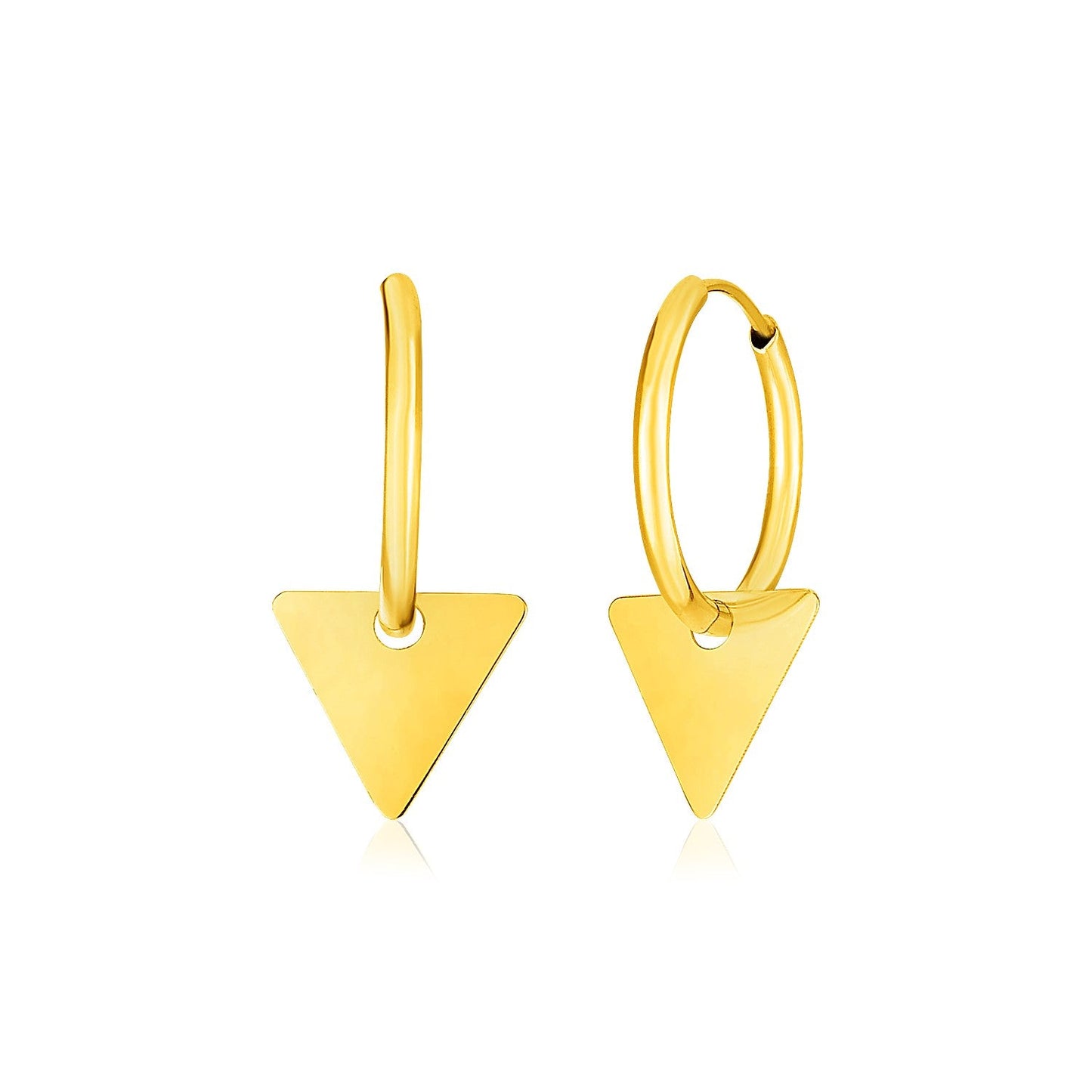 14k Yellow Gold Huggie Style Hoop Earrings with Triangle Drops - Alexandria Jewelry & Company Beverly Hills