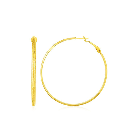 14k Yellow Gold Large Textured Round Hoop Earrings - Alexandria Jewelry & Company Beverly Hills