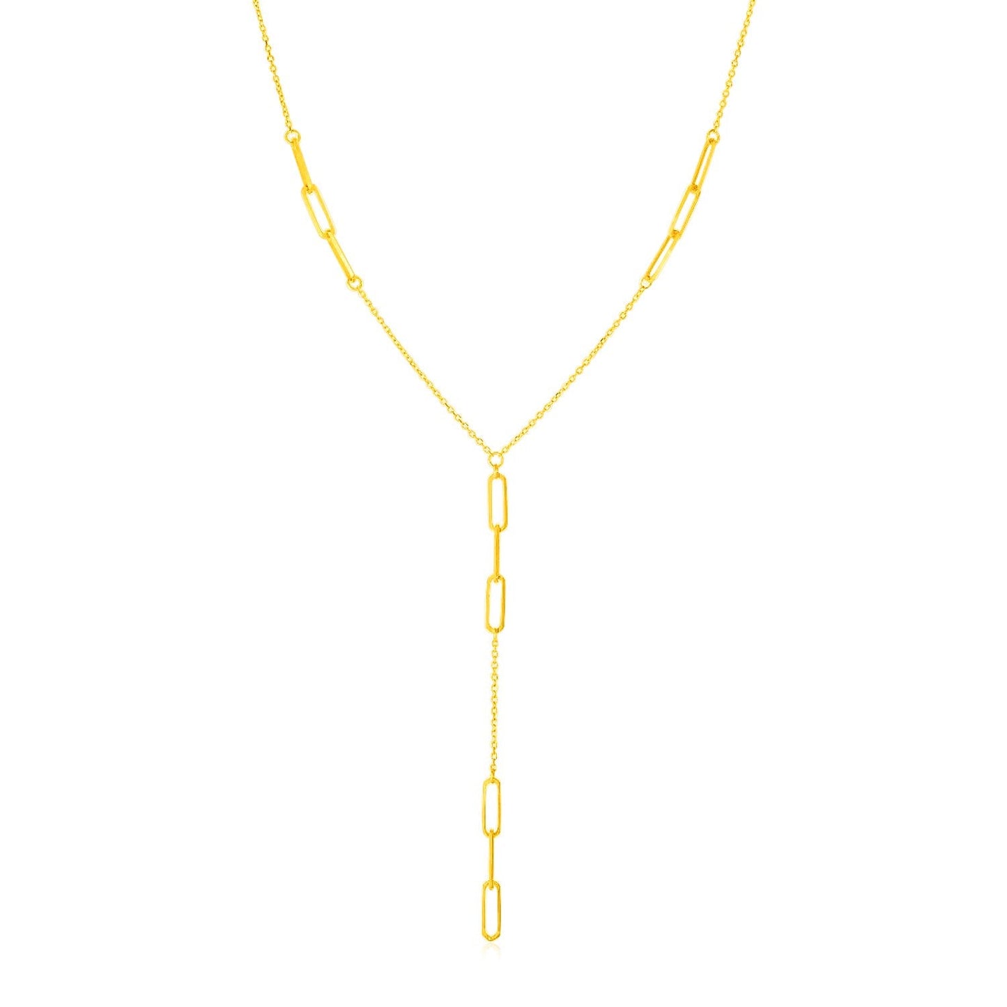 14K Yellow Gold Lariat Necklace with Paperclip Chain Stations - Alexandria Jewelry & Company Beverly Hills