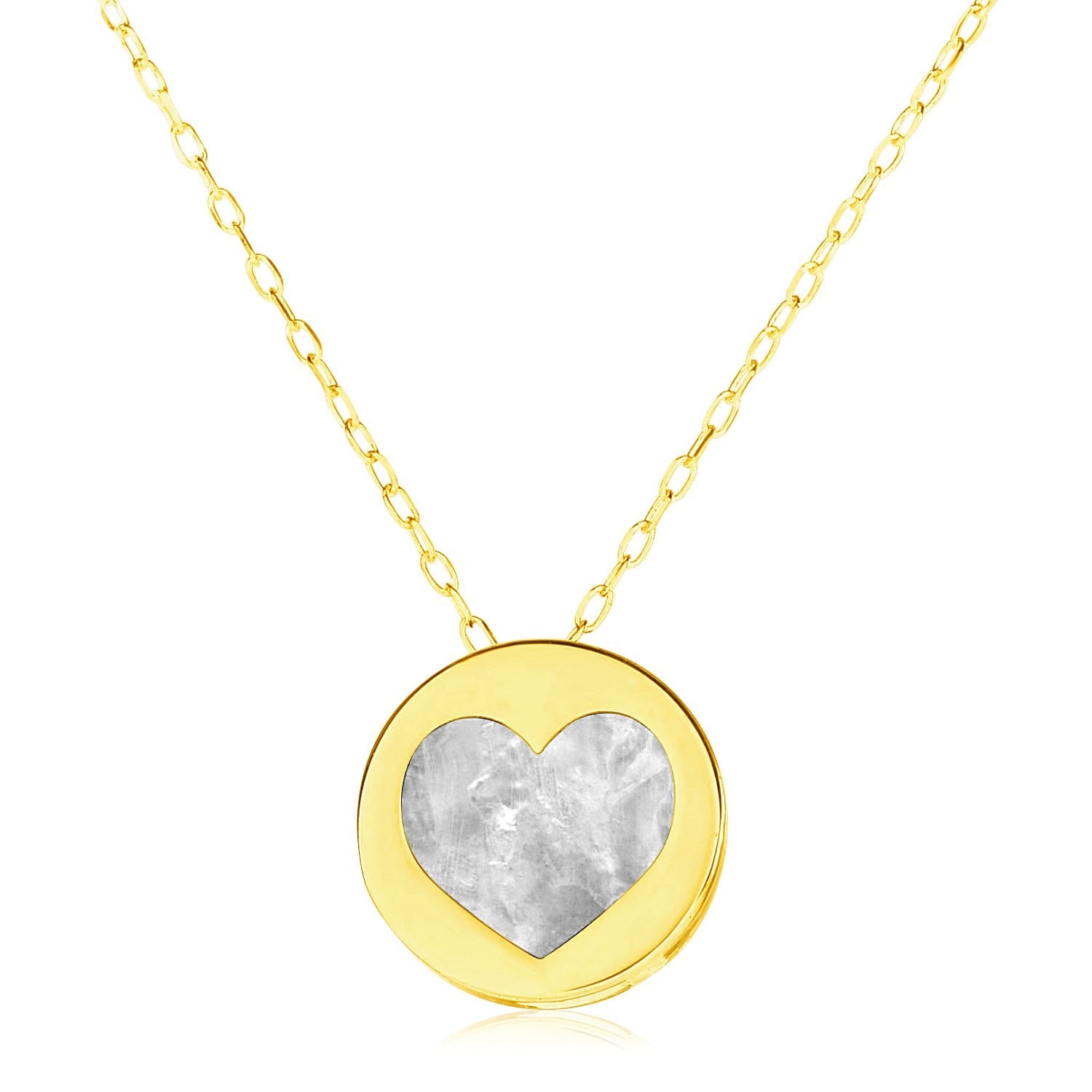 14k Yellow Gold Necklace with Heart in Mother of Pearl - Alexandria Jewelry & Company Beverly Hills