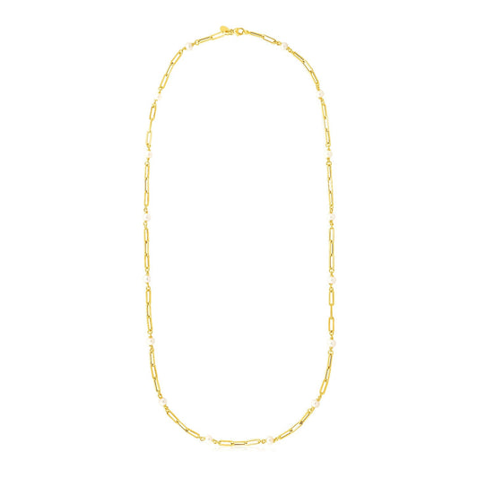14k Yellow Gold Paperclip Chain and Pearl Necklace - Alexandria Jewelry & Company Beverly Hills