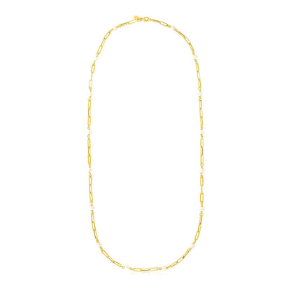 14k Yellow Gold Paperclip Chain and Pearl Necklace - Alexandria Jewelry & Company Beverly Hills