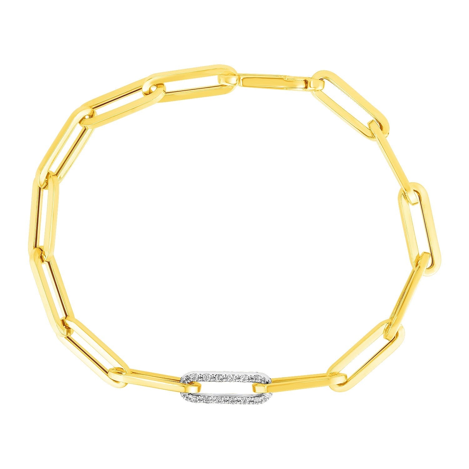 14k Yellow Gold Paperclip Chain Bracelet with Diamond Link - Alexandria Jewelry & Company Beverly Hills