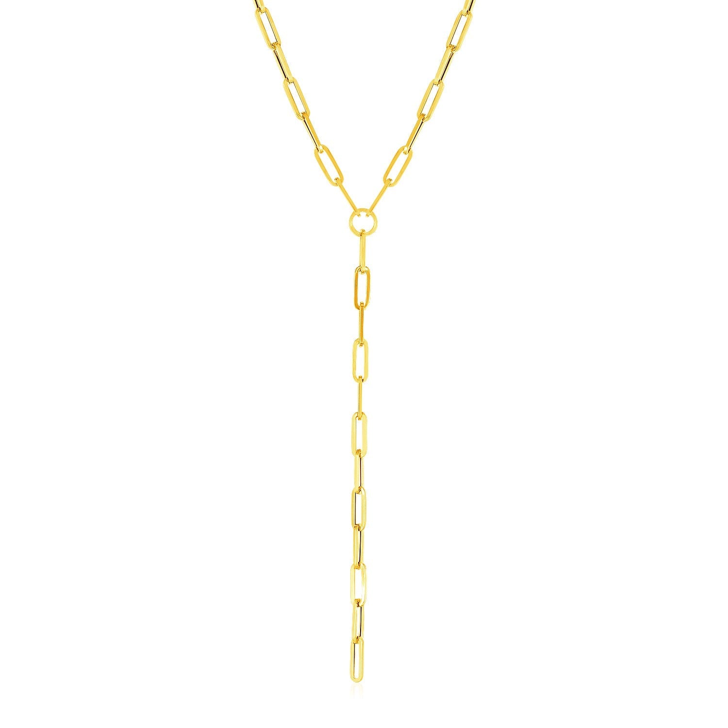 14k Yellow Gold Paperclip Chain Lariat Necklace - Alexandria Jewelry & Company Beverly Hills