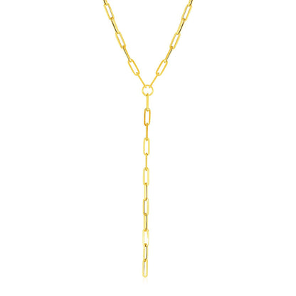 14k Yellow Gold Paperclip Chain Lariat Necklace - Alexandria Jewelry & Company Beverly Hills