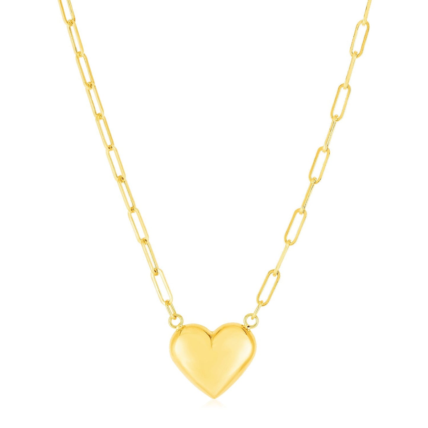 14k Yellow Gold Paperclip Chain Necklace with Puffed Heart - Alexandria Jewelry & Company Beverly Hills