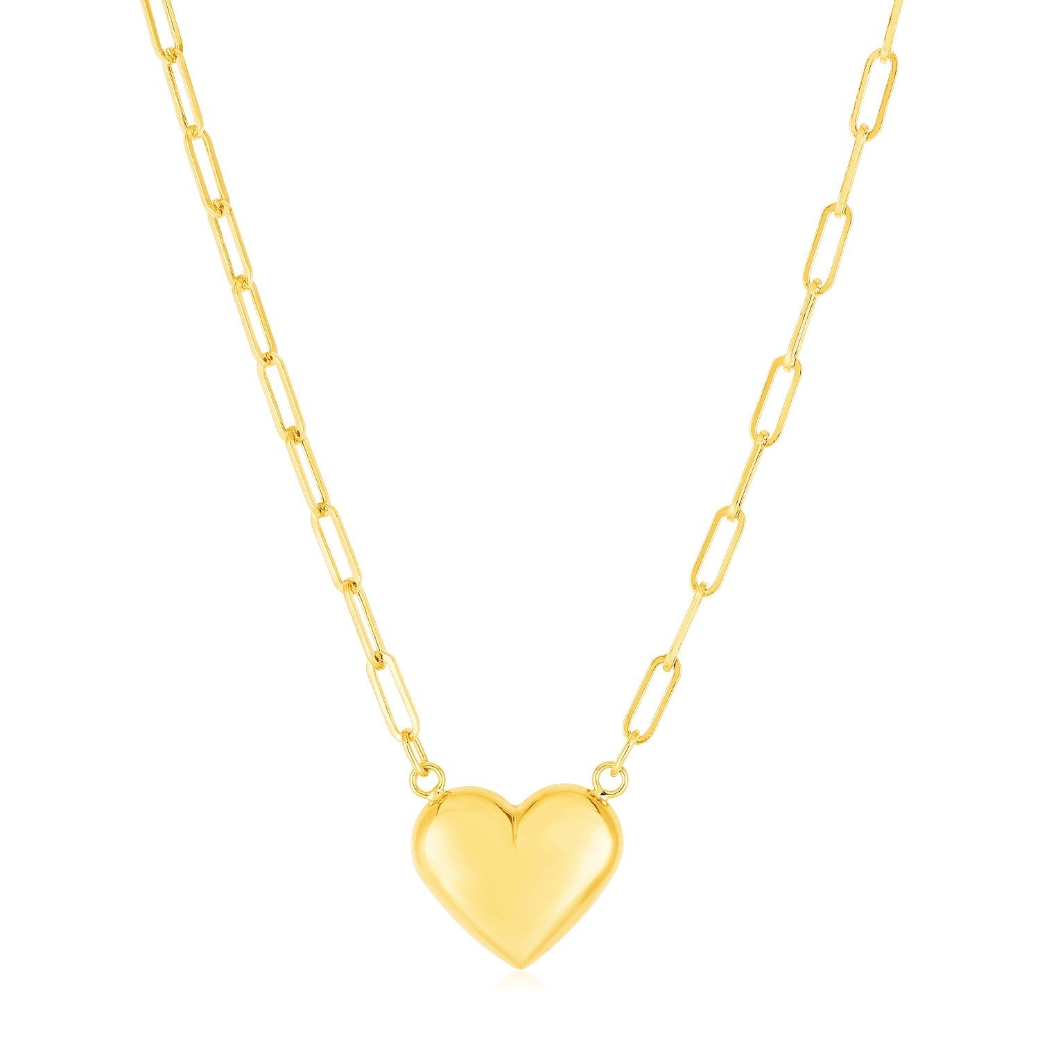 14k Yellow Gold Paperclip Chain Necklace with Puffed Heart - Alexandria Jewelry & Company Beverly Hills