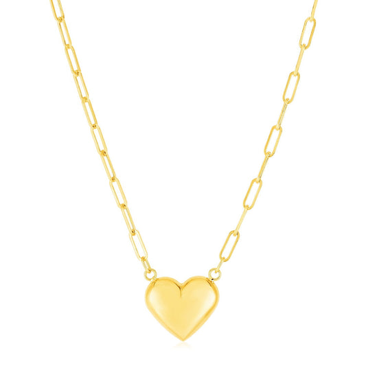 14k Yellow Gold Paperclip Chain Necklace with Puffed Heart - Alexandria Jewelry & Company Beverly Hills