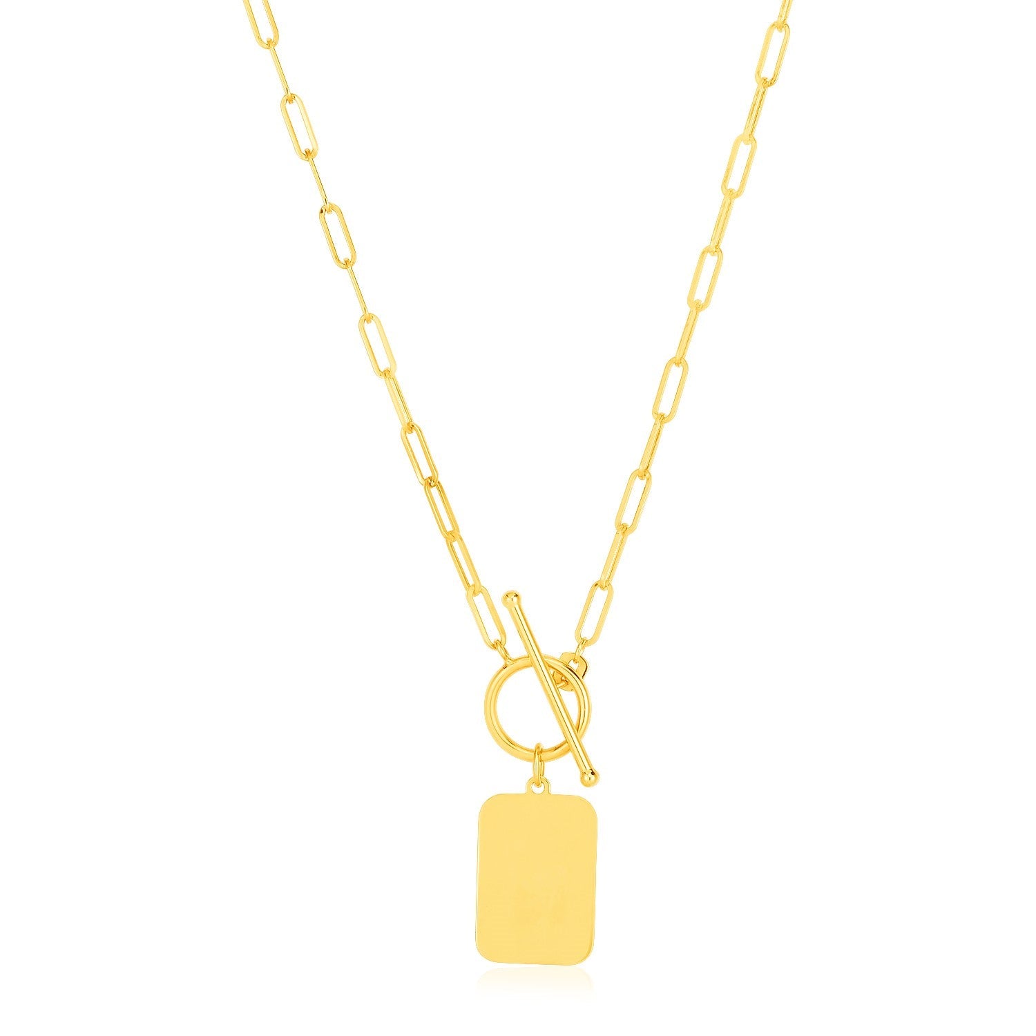 14k Yellow Gold Paperclip Chain Necklace with Rounded Rectangle Pendant - Alexandria Jewelry & Company Beverly Hills