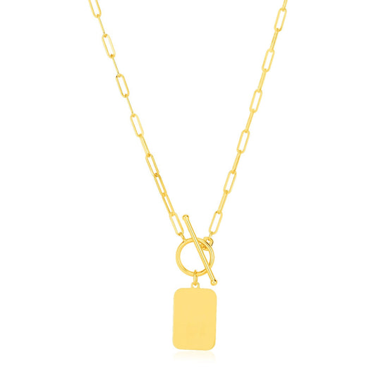 14k Yellow Gold Paperclip Chain Necklace with Rounded Rectangle Pendant - Alexandria Jewelry & Company Beverly Hills