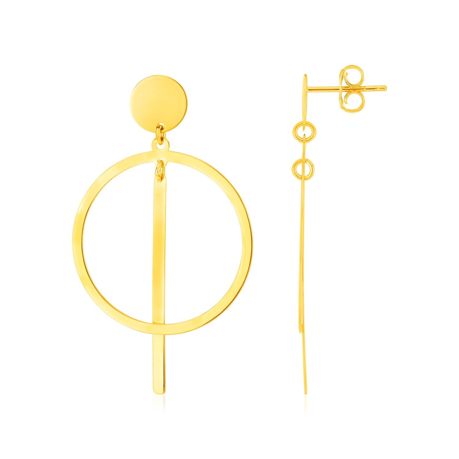 14K Yellow Gold Polished Circle and Bar Earrings - Alexandria Jewelry & Company Beverly Hills