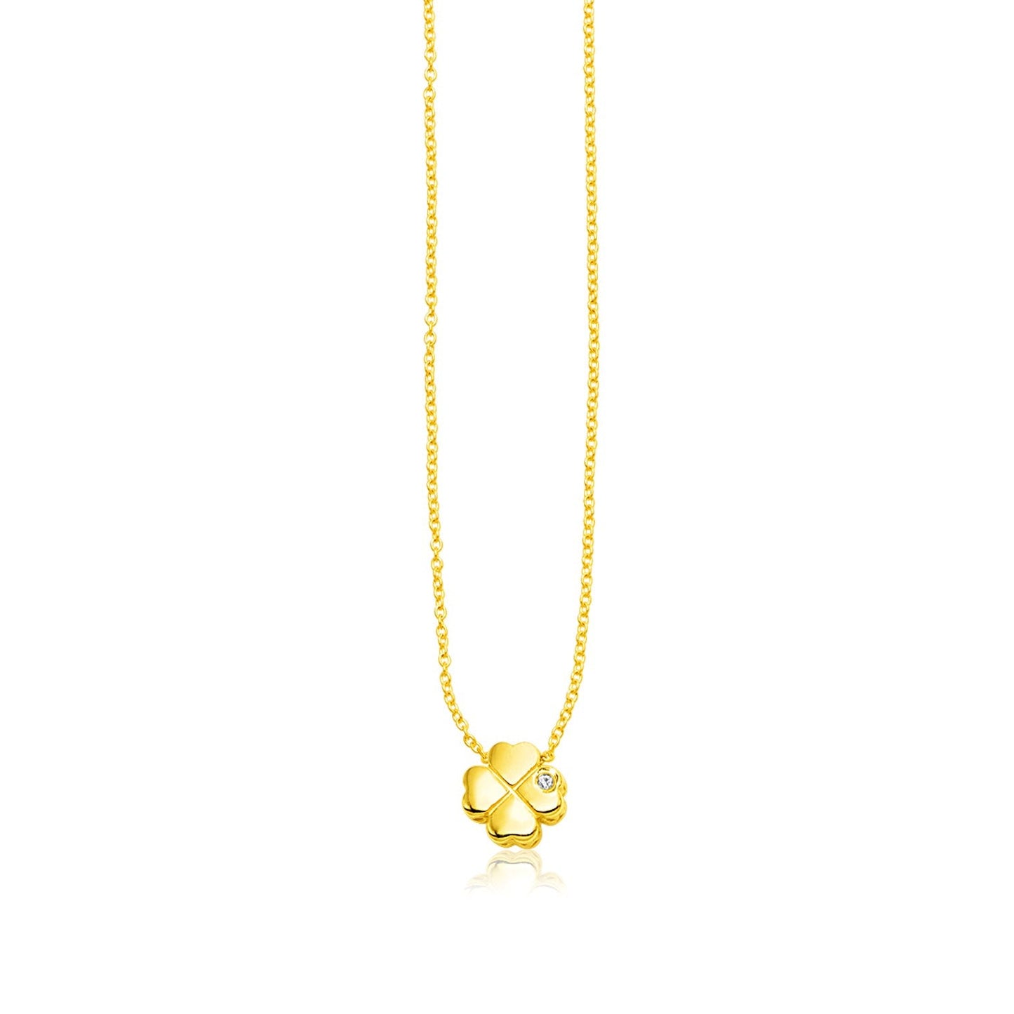 14k Yellow Gold Polished Four Leaf Clover Necklace with Diamond - Alexandria Jewelry & Company Beverly Hills