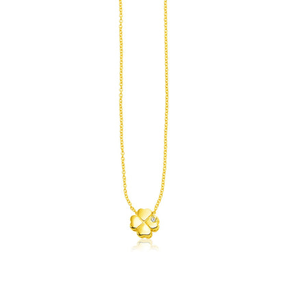 14k Yellow Gold Polished Four Leaf Clover Necklace with Diamond - Alexandria Jewelry & Company Beverly Hills