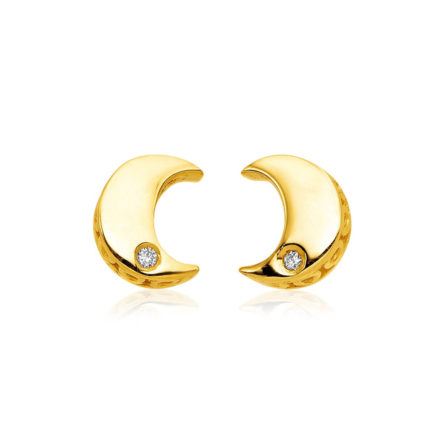 14k Yellow Gold Polished Moon Earrings with Diamonds - Alexandria Jewelry & Company Beverly Hills