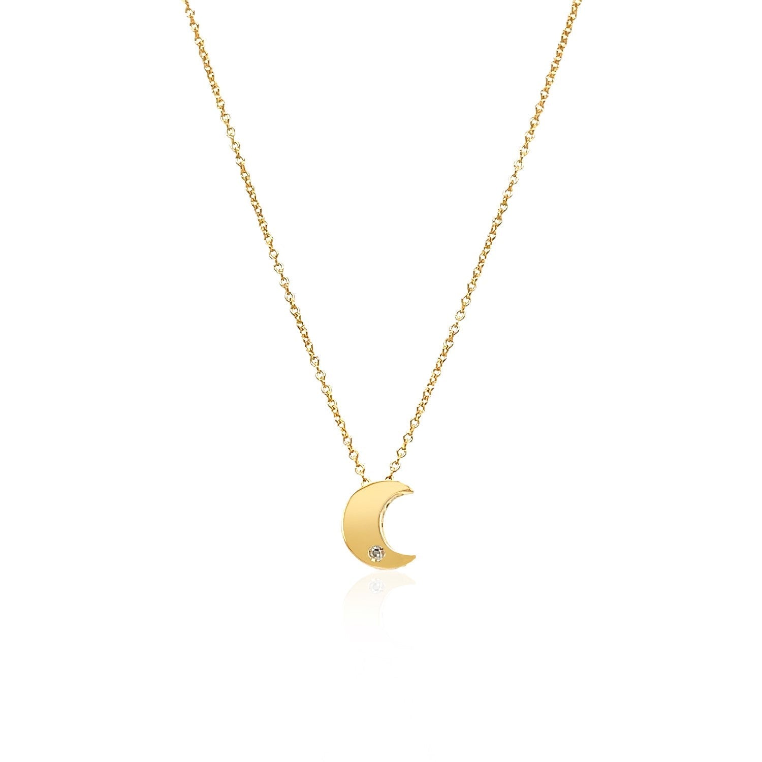 14k Yellow Gold Polished Moon Necklace with Diamond - Alexandria Jewelry & Company Beverly Hills