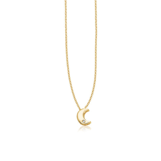 14k Yellow Gold Polished Moon Necklace with Diamond - Alexandria Jewelry & Company Beverly Hills